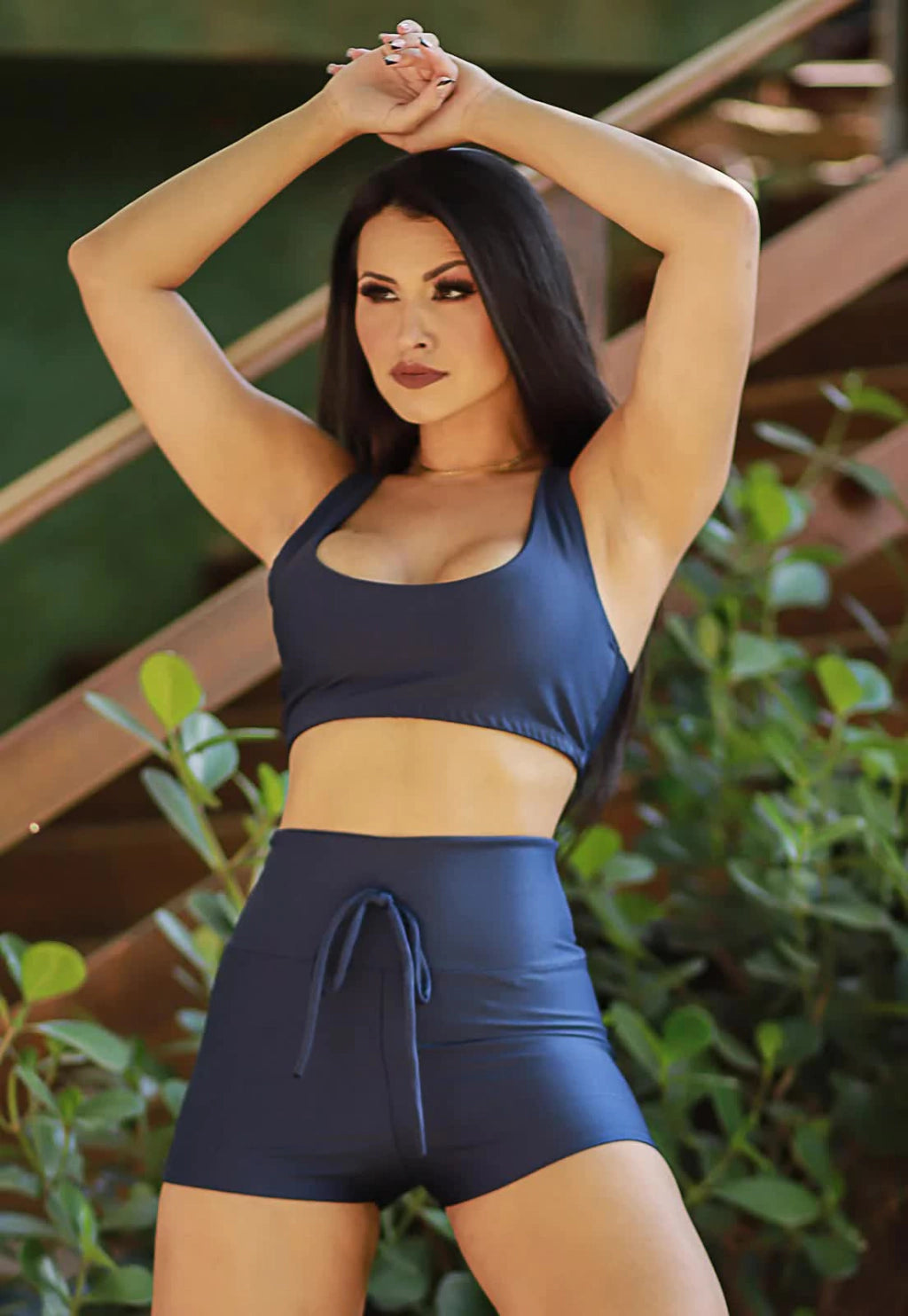 Conjunto Azul Marinho Liso - Top e Short com Cadarço Decorativo