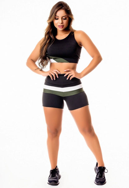 Conjunto de Alta Compressão - Short com Faixa e Cropped Fitness