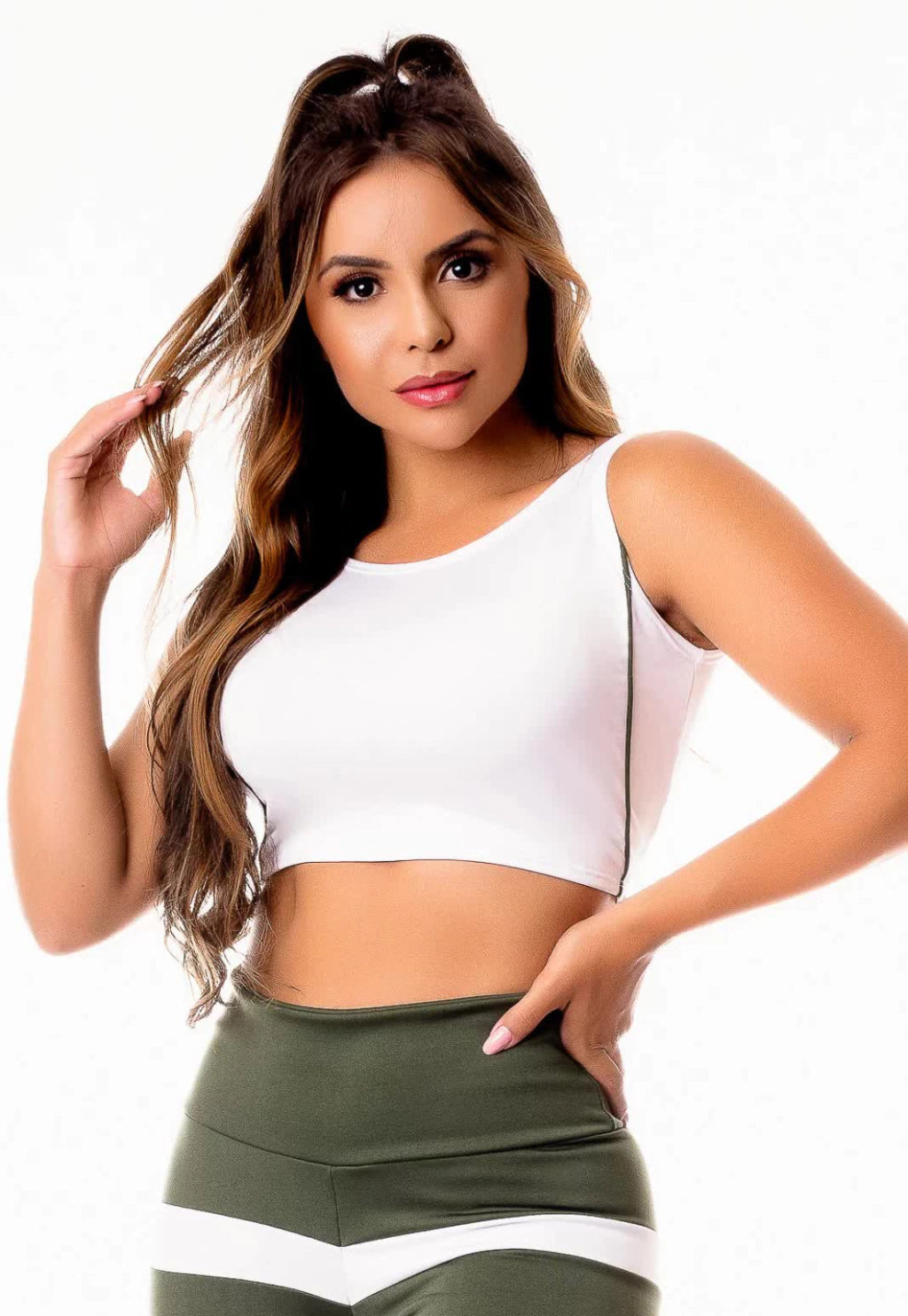 Top Cropped Fitness Branco com Detalhe
