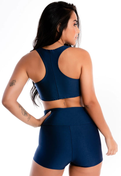 Conjunto Azul Marinho Liso - Top e Short com Cadarço Decorativo