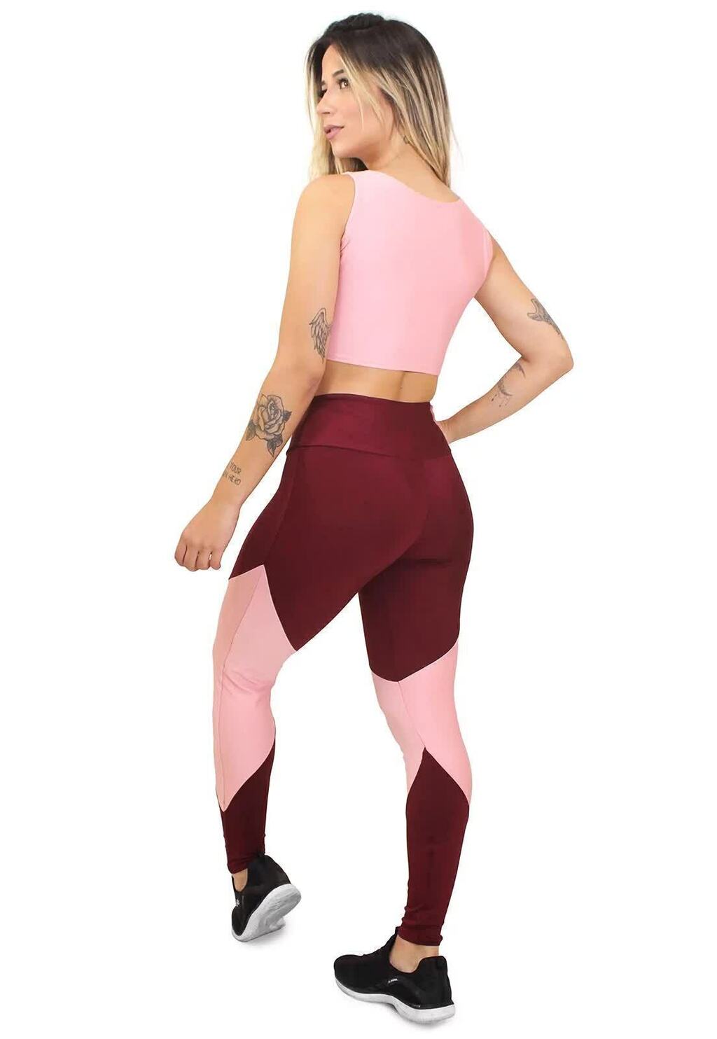 Conjunto Rosa e Marsala com Recortes Geométricos Color Block