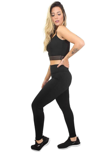 Conjunto Total Black: Top com Tiras e Legging Lisa Básica
