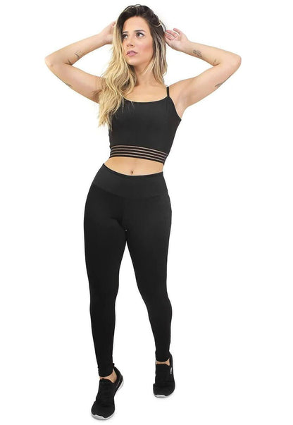 Conjunto Total Black: Top com Tiras e Legging Lisa Básica