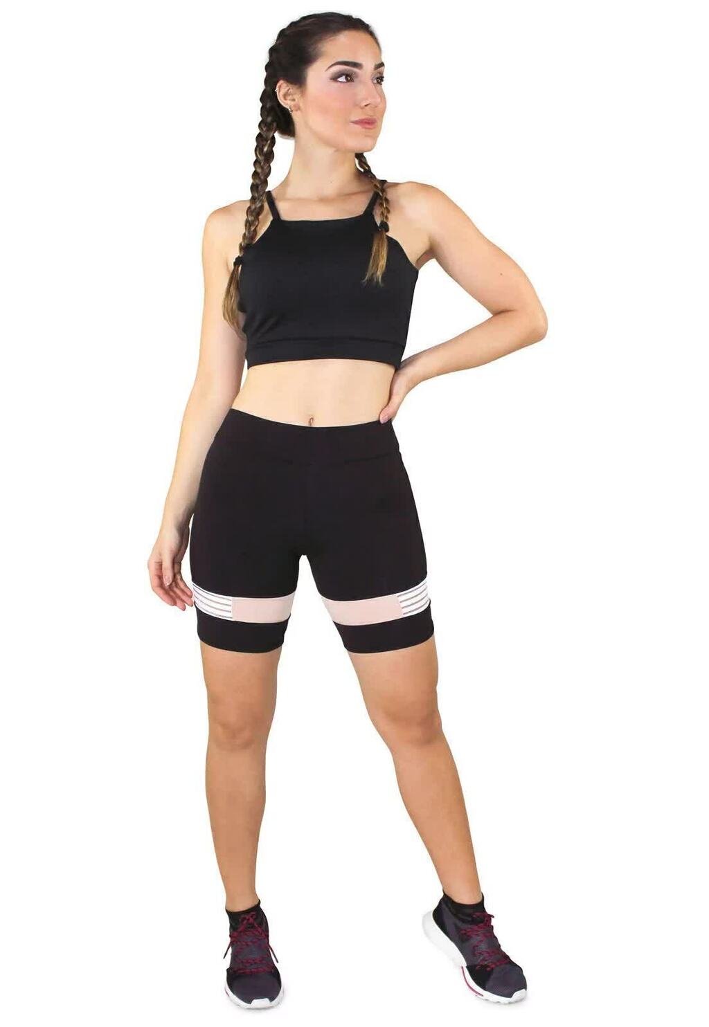 Conjunto Fitness Black com Short Ciclista Tule Transparência - Tendência