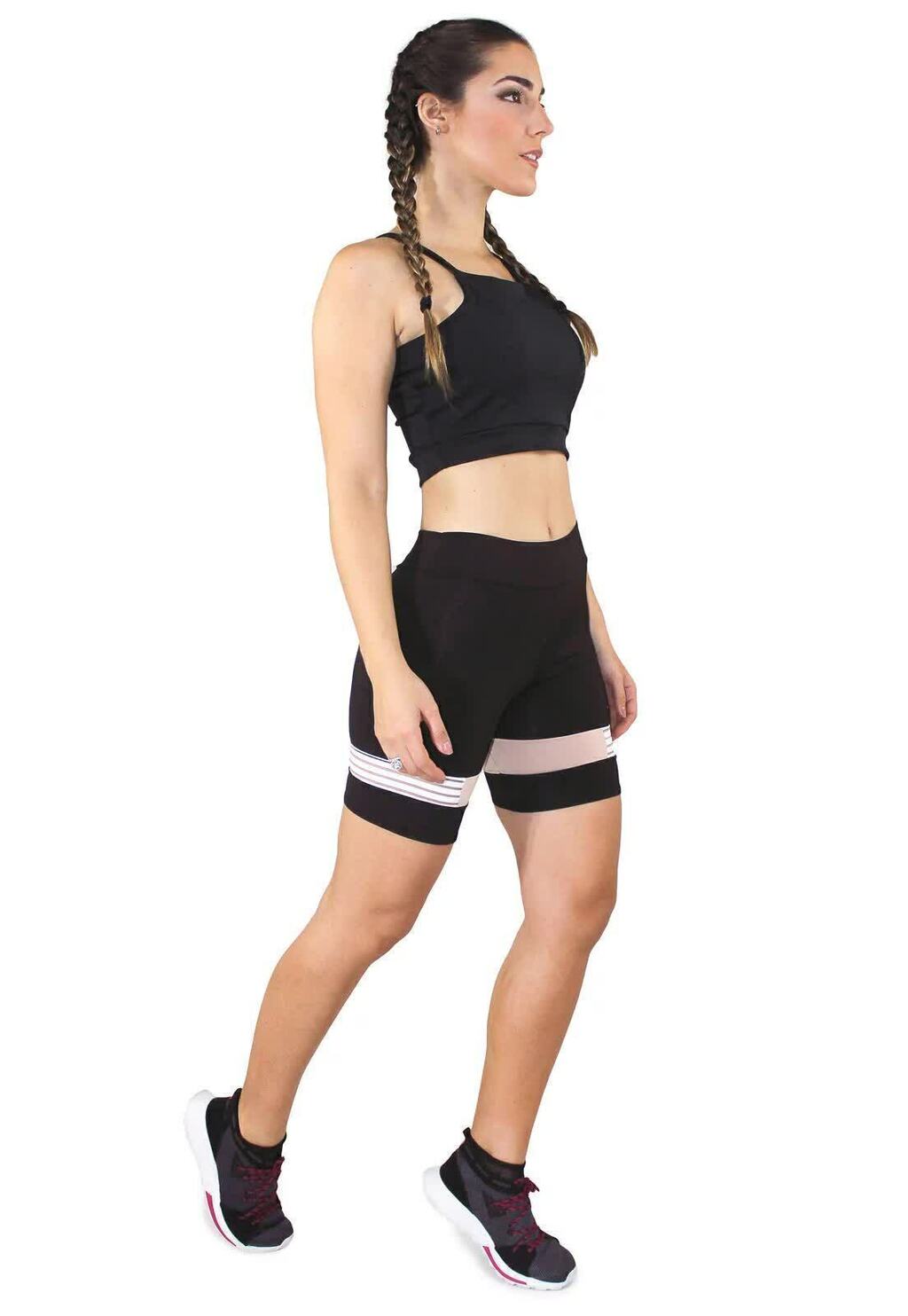 Conjunto Fitness Black com Short Ciclista Tule Transparência - Tendência