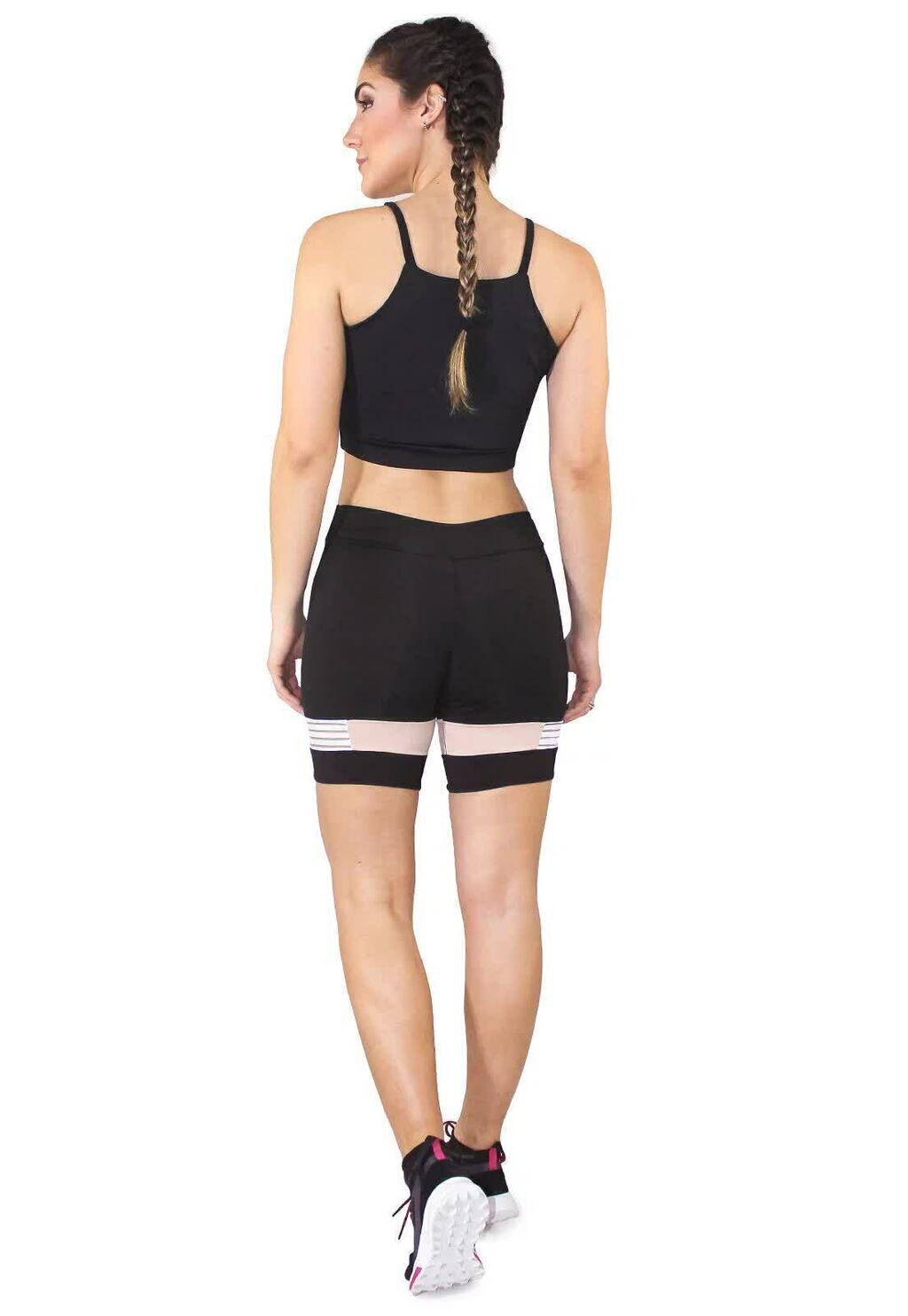 Conjunto Fitness Black com Short Ciclista Tule Transparência - Tendência