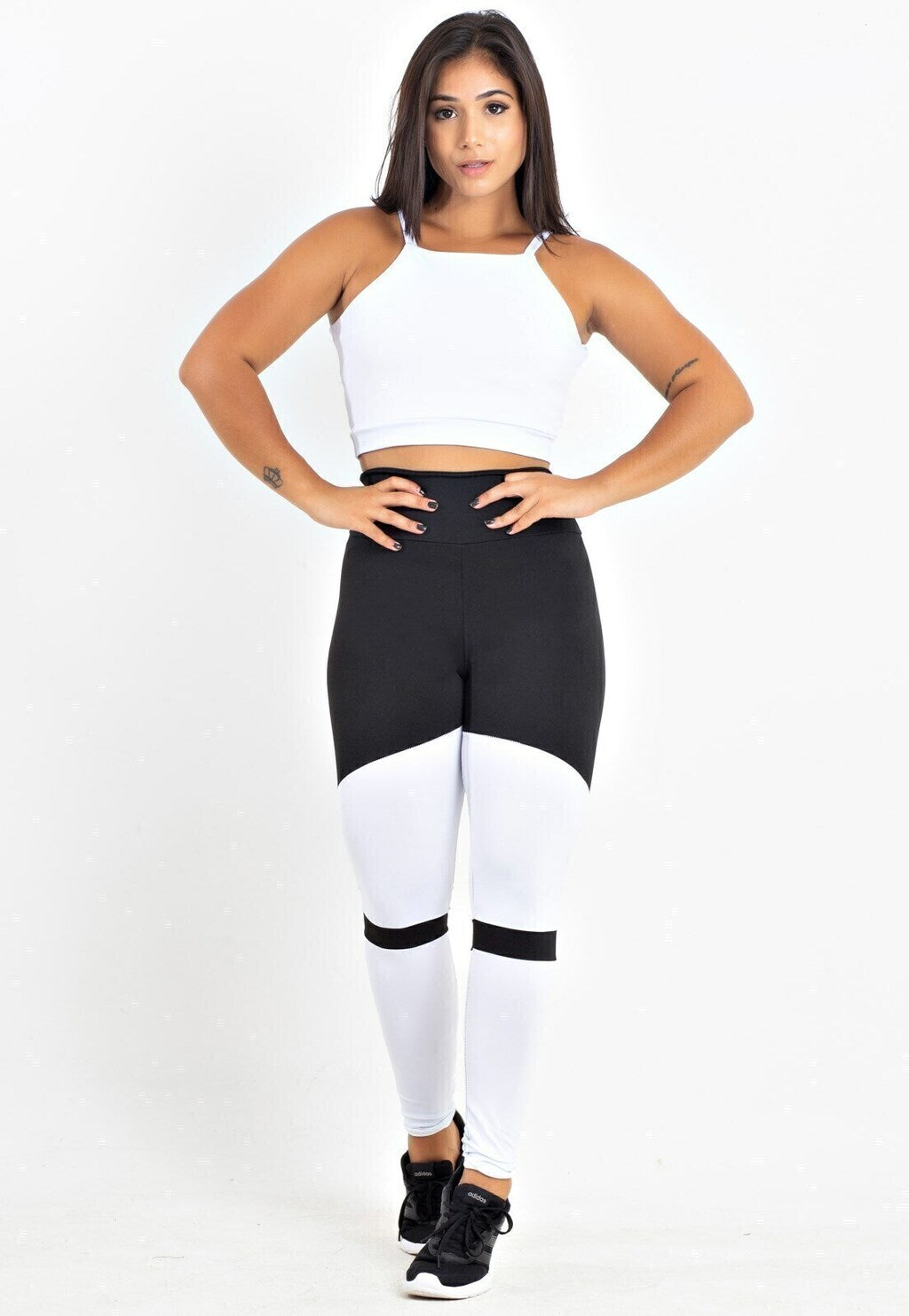 Conjunto Legging Color Block e Top Cropped Branco