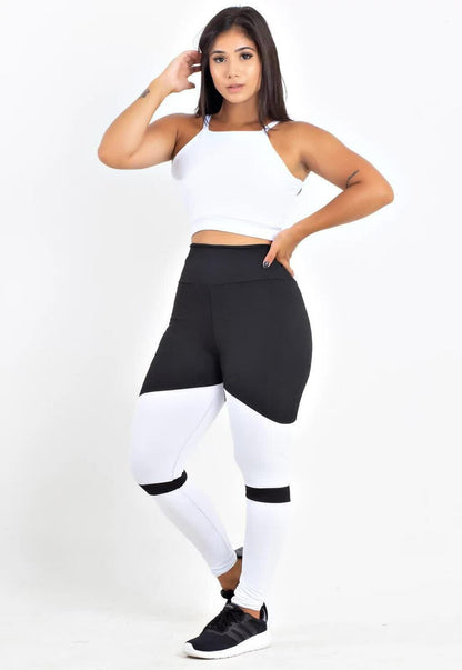 Conjunto Legging Color Block e Top Cropped Branco