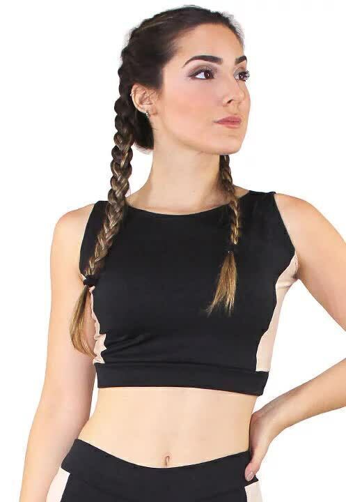 Top Cropped Preto e Nude Color Block