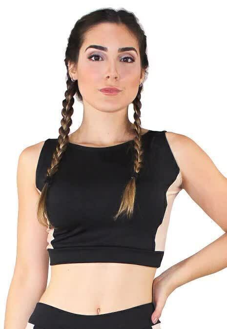 Top Cropped Preto e Nude Color Block