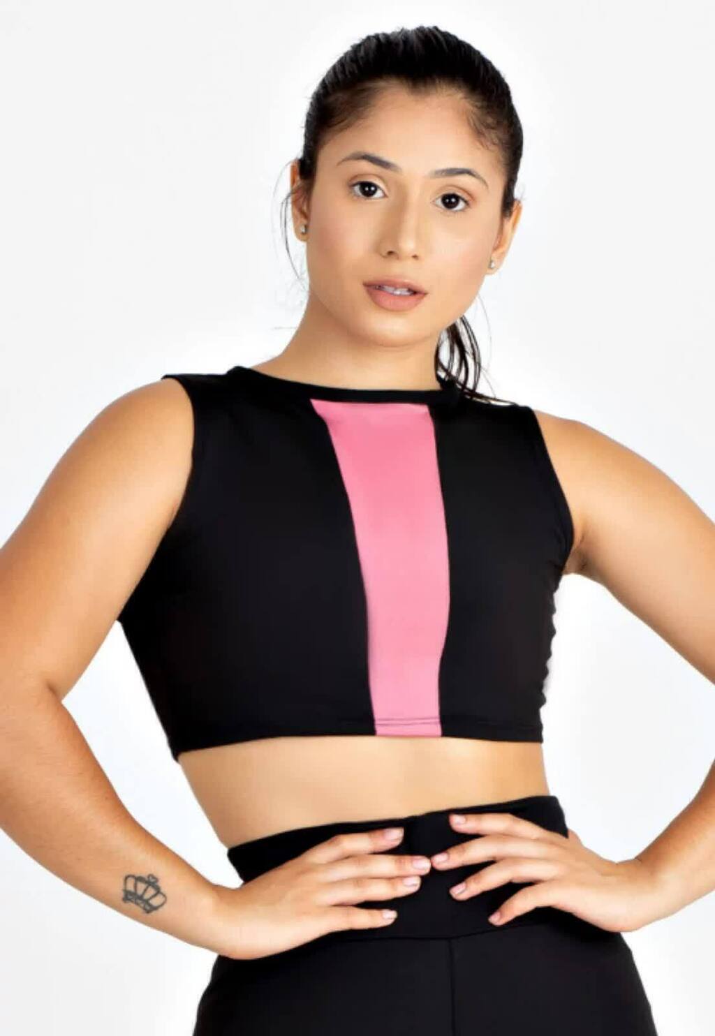 Top Cropped Fitness Bicolor com Recorte Vertical