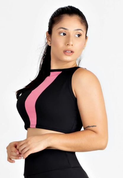 Top Cropped Fitness Bicolor com Recorte Vertical