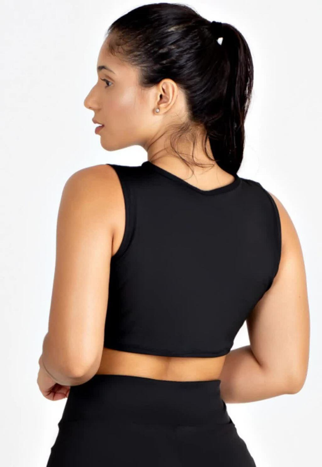 Top Cropped Fitness Bicolor com Recorte Vertical