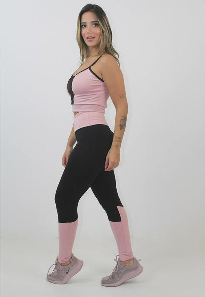 Conjunto Rosa e Preto com Top Tela e Legging