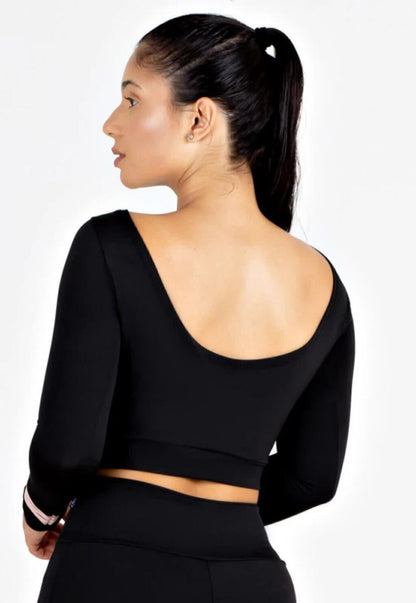Blusa Cropped Preta Manga Longa com Listras