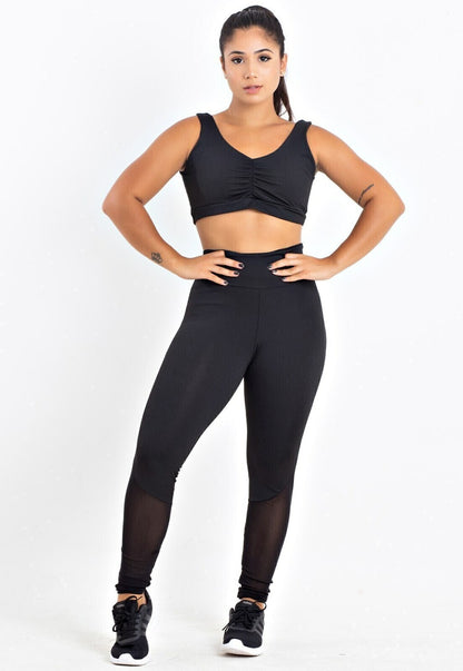 Conjunto Essencial All Black: Legging Zero Transparência e Top Básico