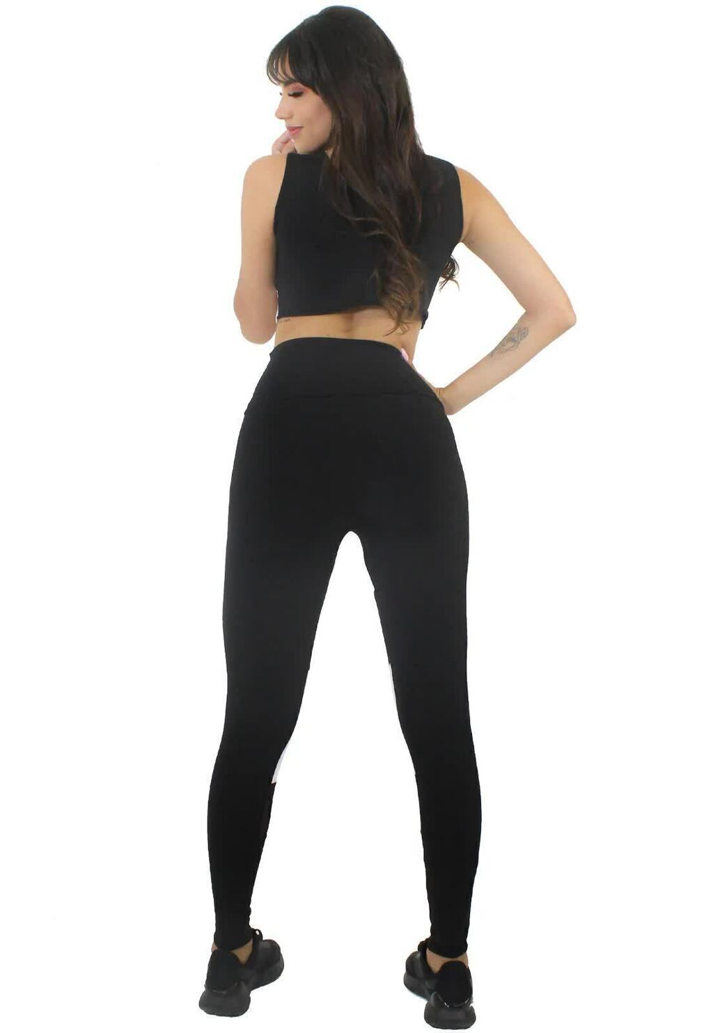 Conjunto Fitness P&B Legging com Tela