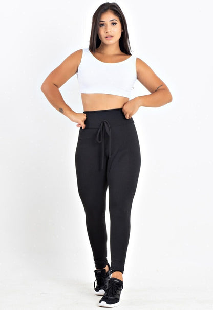 Conjunto Top Cropped Branco + Legging Amarração Enfeite