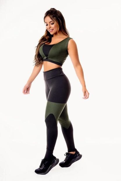 Conjunto Fitness Duo: Preto e Verde Militar