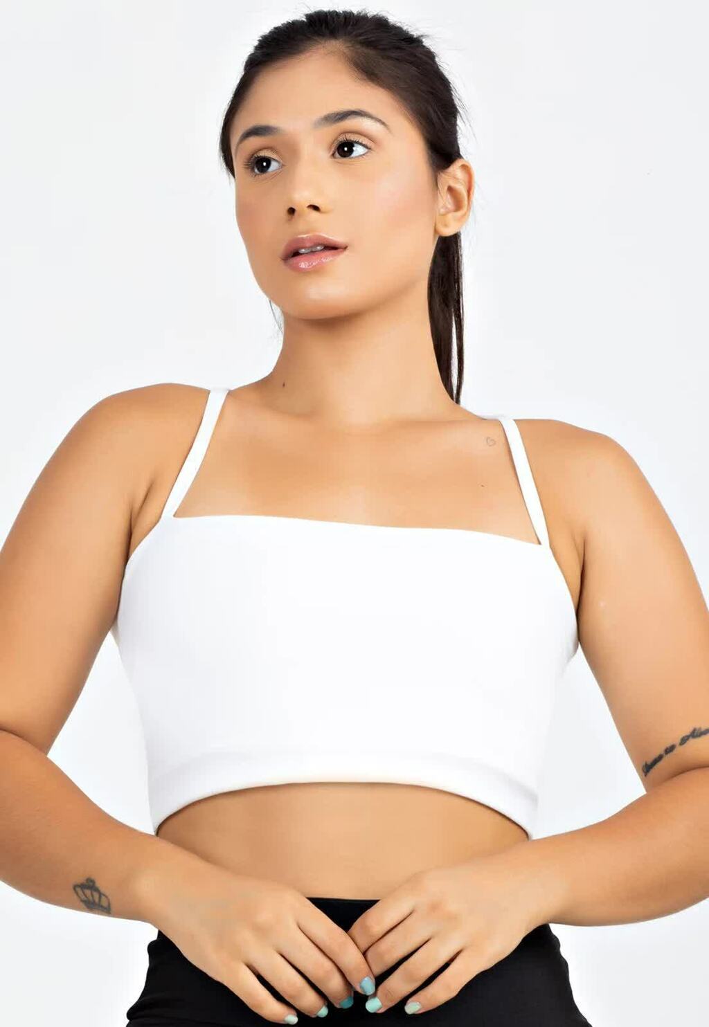 Top Cropped Branco Decote Quadrado