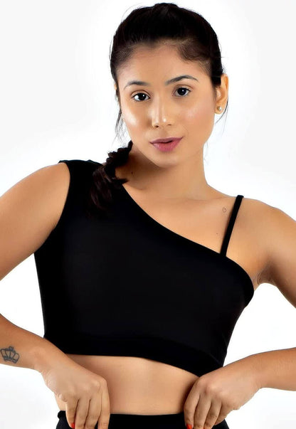 Top Cropped Ombro Único Preto