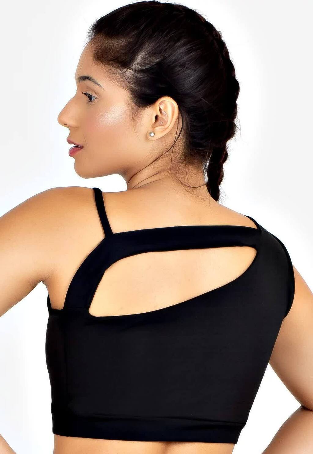 Top Cropped Ombro Único Preto