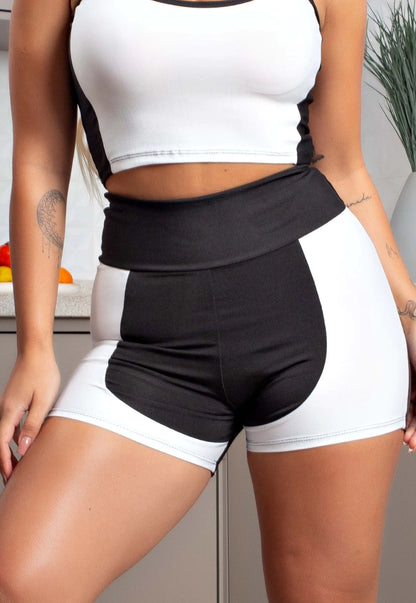 Short Fitness Color Block Preto e Branco