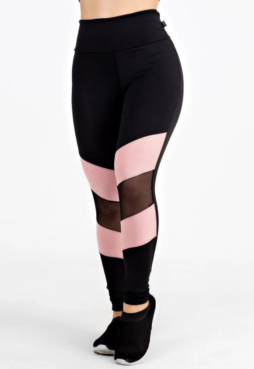 Legging Com Detalhe Rosa em Tela