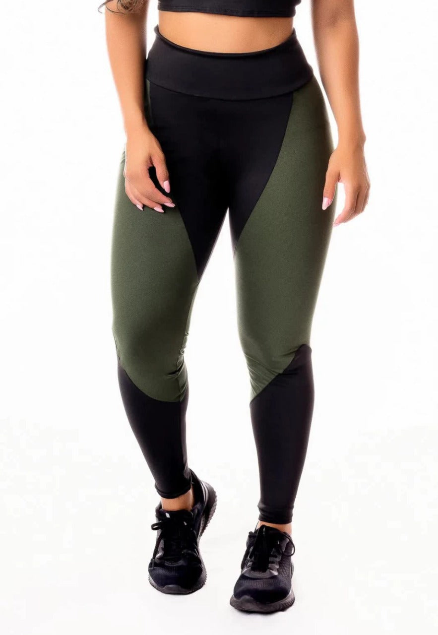 Legging Fitness Color Block Militar - Recortes Geométricos