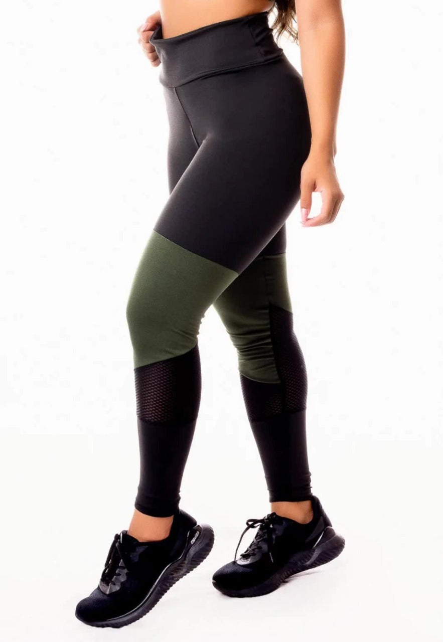 Legging Color Block Militar com Tela