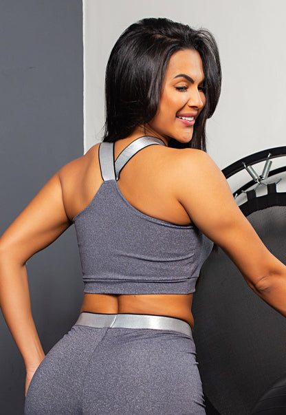 Top Cropped Mescla Alça Metalizada