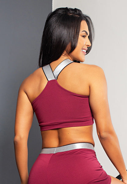 Top Fitness Bordô Alça Metalizada - Estilo e Suporte